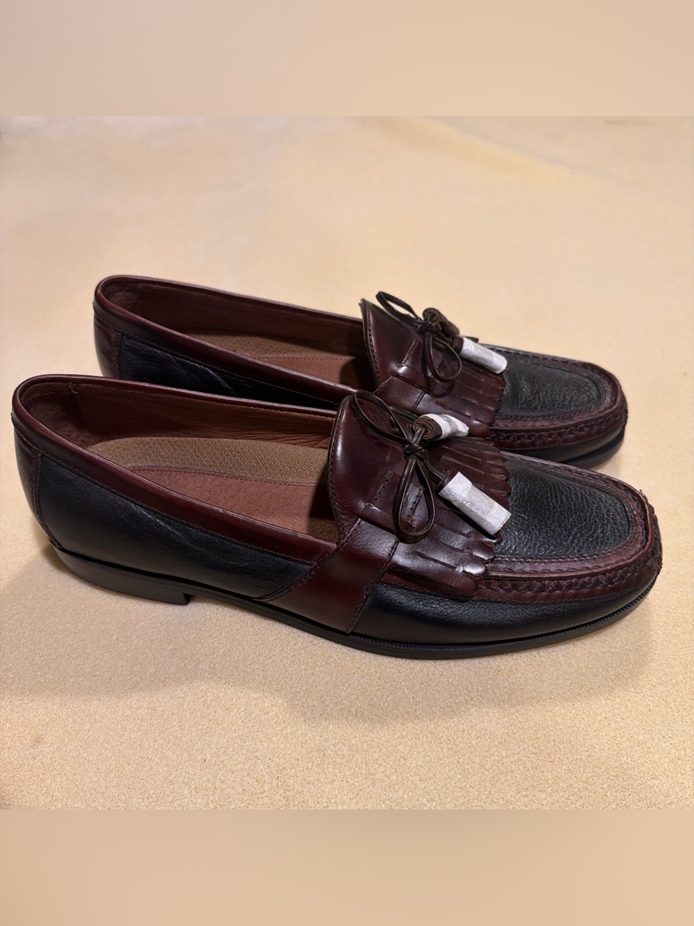 Johnston & Murphy Two-Tone Tassel Kiltie Loafers in Brown and Black
